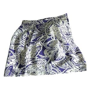 Purple and Creamy White Tropical Patterned Women's Linen Blend Skirt
